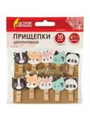 Прищепки декоративные "Забавные животные", 10 штук, 3,5 см, ассорти, со шпагатом, ОСТРОВ СОКРОВИЩ, 662672