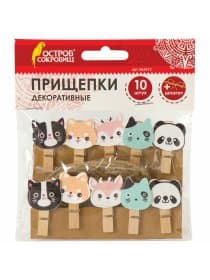 Прищепки декоративные "Забавные животные", 10 штук, 3,5 см, ассорти, со шпагатом, ОСТРОВ СОКРОВИЩ, 662672