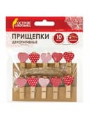 Прищепки декоративные "Сердечки", 10 штук, 3,5 см, ассорти, со шпагатом, ОСТРОВ СОКРОВИЩ, 662674