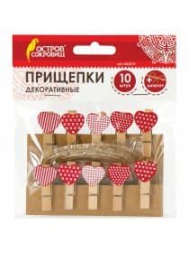 Прищепки декоративные "Сердечки", 10 штук, 3,5 см, ассорти, со шпагатом, ОСТРОВ СОКРОВИЩ, 662674