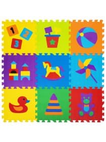 Коврик-пазл 0,9х0,9 м, мягкий, "Игрушки", 9 элементов, 30х30 см, толщина 1 см, ЮНЛАНДИЯ, 646668, 664668