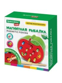 Сортер-рыбалка магнитный деревянный развивающий "Яблоко", BRAUBERG KIDS, 665244