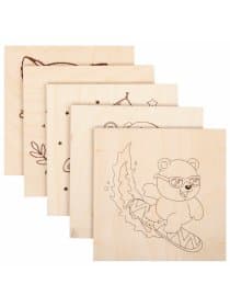 Заготовки деревянные для выжигания "Зверушки", 5 шт., 10 рисунков, 15х15 см, BRAUBERG HOBBY, 665304