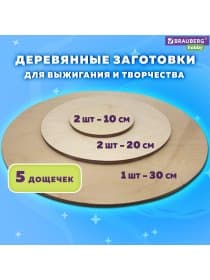 Заготовки для творчества деревянные, круглые, 5 шт., диаметр: 10-20-30 см, BRAUBERG HOBBY, 665314
