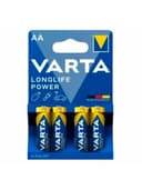 Батарейки алкалиновые "пальчиковые" КОМПЛЕКТ 4 шт., VARTA LONGLIFE POWER, АА (LR6, 24А), блистер, 4906121414