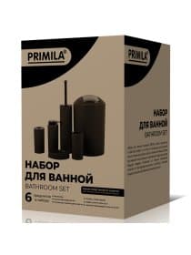 Набор аксессуаров для ванной комнаты, 6 предметов, белый/глянцевый хром, пластик, PRIMILA (ПРИМИЛА), 700122