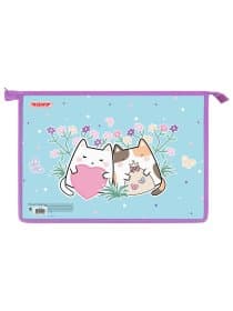 Папка для тетрадей ПИФАГОР А4, 1 отделение, картон/пластик, на молнии, "Cat friends", 272127
