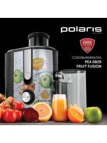 Соковыжималка POLARIS PEA 0829 Fruit Fusion, 800 Вт, стакан 0,35 л, емкость жмыха 1 л, пластик, сталь/черный, 15935