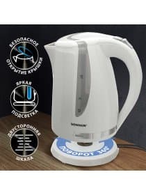Чайник SONNEN KT-1743, 1,7 л, 2200 Вт, закрытый нагревательный элемент, пластик, белый, 453414