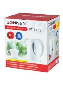 Чайник SONNEN KT-1758, 1,7 л, 2200 Вт, закрытый нагревательный элемент, пластик, белый, 453415