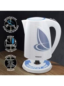 Чайник SONNEN KT-1767, 1,8 л, 2200 Вт, закрытый нагревательный элемент, пластик, белый/синий, 453416