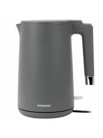 Чайник электрический с двойными стенками SONNEN KT-8719G, 1,5 л, 2200 Вт, графитовый, 454693
