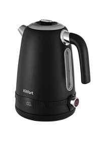 Чайник KITFORT КТ-6121-1, 1,7 л, 2200 Вт, закрытый нагревательный элемент, LED-дисплей, ТЕРМОРЕГУЛЯТОР, сталь, черный