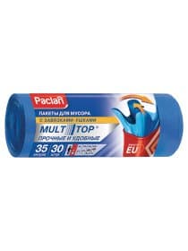 Мешки для мусора, 35 л, с ушками, синие, рулон 30 шт., ПНД, 10,5 мкм, 50х64 см, PACLAN "Multitop", 402080