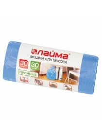 Мешки для мусора 30 л синие в рулоне 30 шт. прочные, ПНД 10 мкм, 50х60 см, LAIMA, 601378