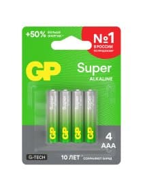 Батарейки КОМПЛЕКТ 4 шт., GP Super G-Tech, AAA (LR03, 24А), алкалиновые, мизинчиковые, блистер, 24A-2