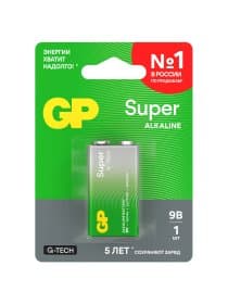Батарейка 1 шт., GP Super G-Tech, Крона (6LR61, 6LF22, 1604A), алкалиновая, блистер, 1604A-5CR1, 1604A-BC1