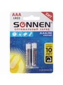 Батарейки КОМПЛЕКТ 2 шт., SONNEN Alkaline, AAA (LR03, 24А), алкалиновые, мизинчиковые, блистер, 451087