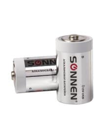 Батарейки КОМПЛЕКТ 2 шт, SONNEN Alkaline, D (LR20, 13А), алкалиновые, в блистере, 451091