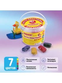 Пластилин на растительной основе (тесто для лепки) ПИФАГОР, 7 цветов, 420 г, пластиковое ведро, 104545