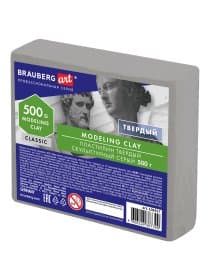 Пластилин скульптурный BRAUBERG ART CLASSIC, серый, 0,5 кг, твердый, 106517