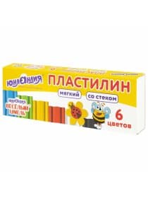 Пластилин мягкий ЮНЛАНДИЯ "ВЕСЕЛЫЙ ШМЕЛЬ", 6 цветов, 90 г, СО СТЕКОМ, 106671