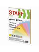 Бумага цветная STAFF, А4, 80 г/м2, 250 л., (5 цветов х 50 л.), пастель, для офиса и дома, 110890