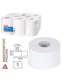 Бумага туалетная 200 м, LAIMA (T2), UNIVERSAL WHITE, 1-слойная, цвет белый, КОМПЛЕКТ 12 рулонов, 111335