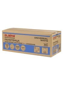 Полотенца бумажные 200 шт., LAIMA (H3) UNIVERSAL WHITE, 1-слойные, белые, КОМПЛЕКТ 15 пачек, 23x20,5, V-сложение, 111342
