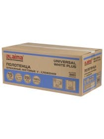 Полотенца бумажные 250 шт., LAIMA (H3) UNIVERSAL WHITE PLUS, 1-слойные, белые, КОМПЛЕКТ 15 пачек, 23х23, V-сложение, 111343