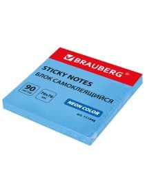 Блок самоклеящийся (стикеры) BRAUBERG НЕОНОВЫЙ 76х76 мм, 90 листов, голубой, 111348