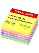 Блок самоклеящийся (стикеры) BRAUBERG НЕОНОВЫЙ 76х76 мм, 400 листов, 7 цветов, 111350