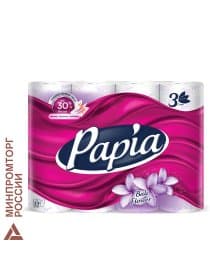 Бумага туалетная бытовая, спайка 12 шт., 3-слойная (12х16,8 м), PAPIA, аромат "Балийский цветок", 5080739