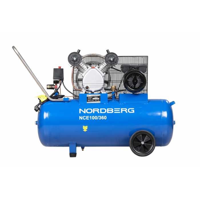 Компрессор двухпоршневой, ременной, чугунная головка, 220 В, ресивер 100 л, 320 л/мин NORDBERG NCE100/360