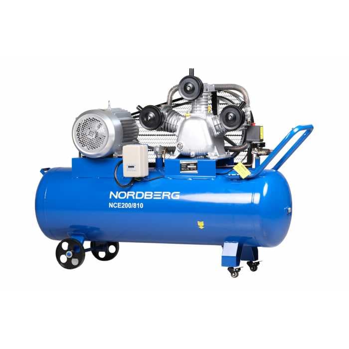 Компрессор трехпоршневой, ременной, чугунная головка, 380 В, ресивер 180 л, 800 л/мин NORDBERG NCE200/810