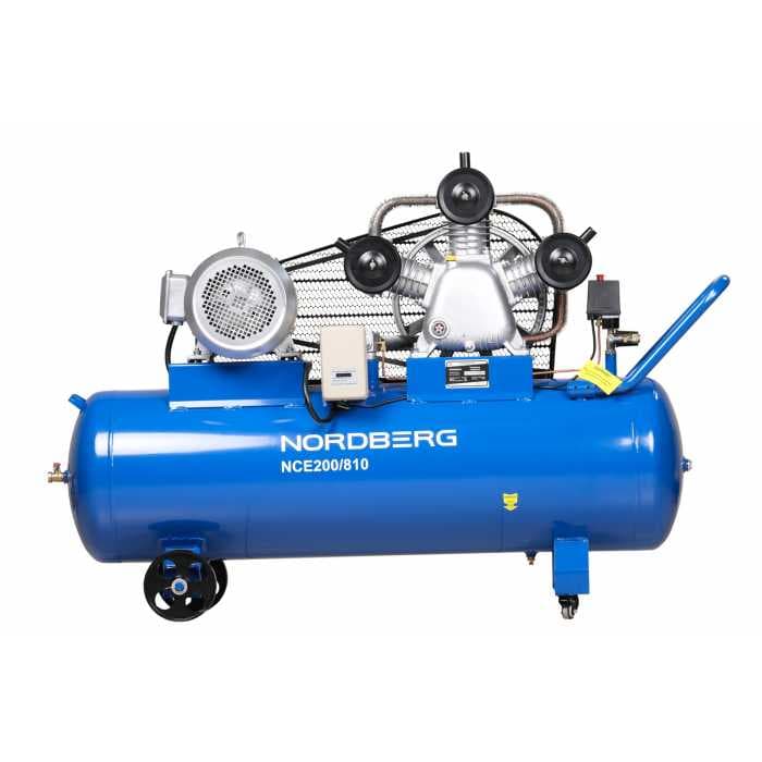 Компрессор трехпоршневой, ременной, чугунная головка, 380 В, ресивер 180 л, 800 л/мин NORDBERG NCE200/810