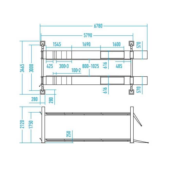Подъемник четырехстоечный 5 т, с ручной траверсой 3 т N433, для сход-развала, электростопоры, синий NORDBERG 4450J_EB(M)