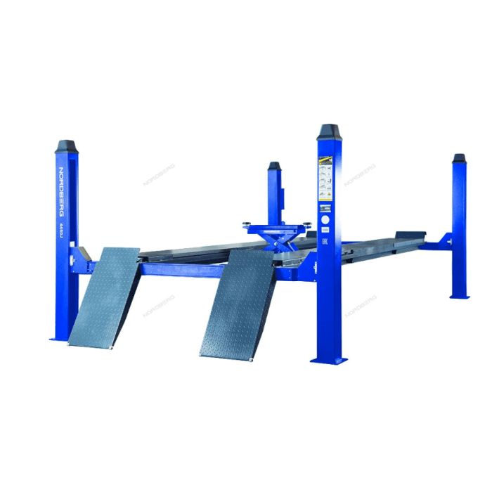 Подъемник четырехстоечный 5 т, с пневмогидравлической траверсой 3 т N433A, для сход-развала, синий NORDBERG 4450J_EB(A)