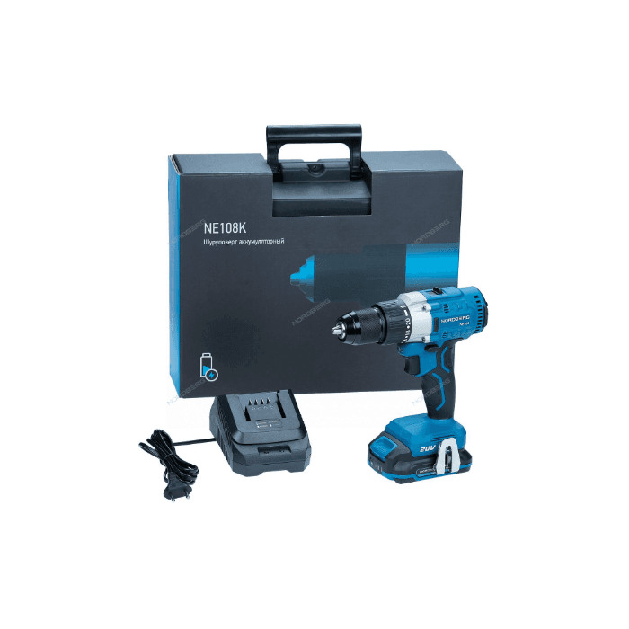 Шуруповерт аккумуляторный макс.диам. сверла 13 мм, 20 В, 80 Нм с 2 аккумуляторами и зарядным уст-вом NORDBERG NE108K