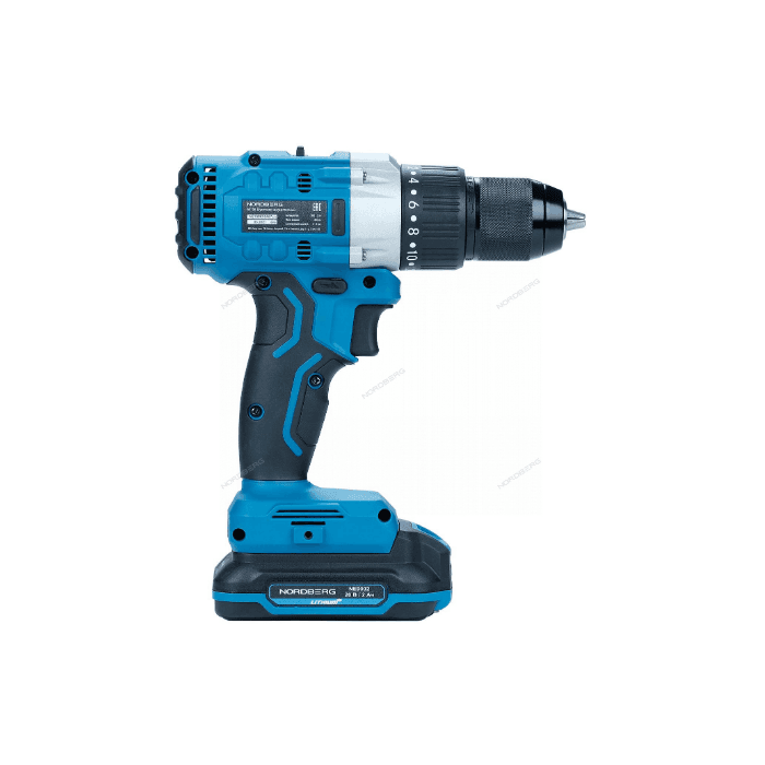 Шуруповерт аккумуляторный макс.диам. сверла 13 мм, 20 В, 80 Нм с 2 аккумуляторами и зарядным уст-вом NORDBERG NE108K
