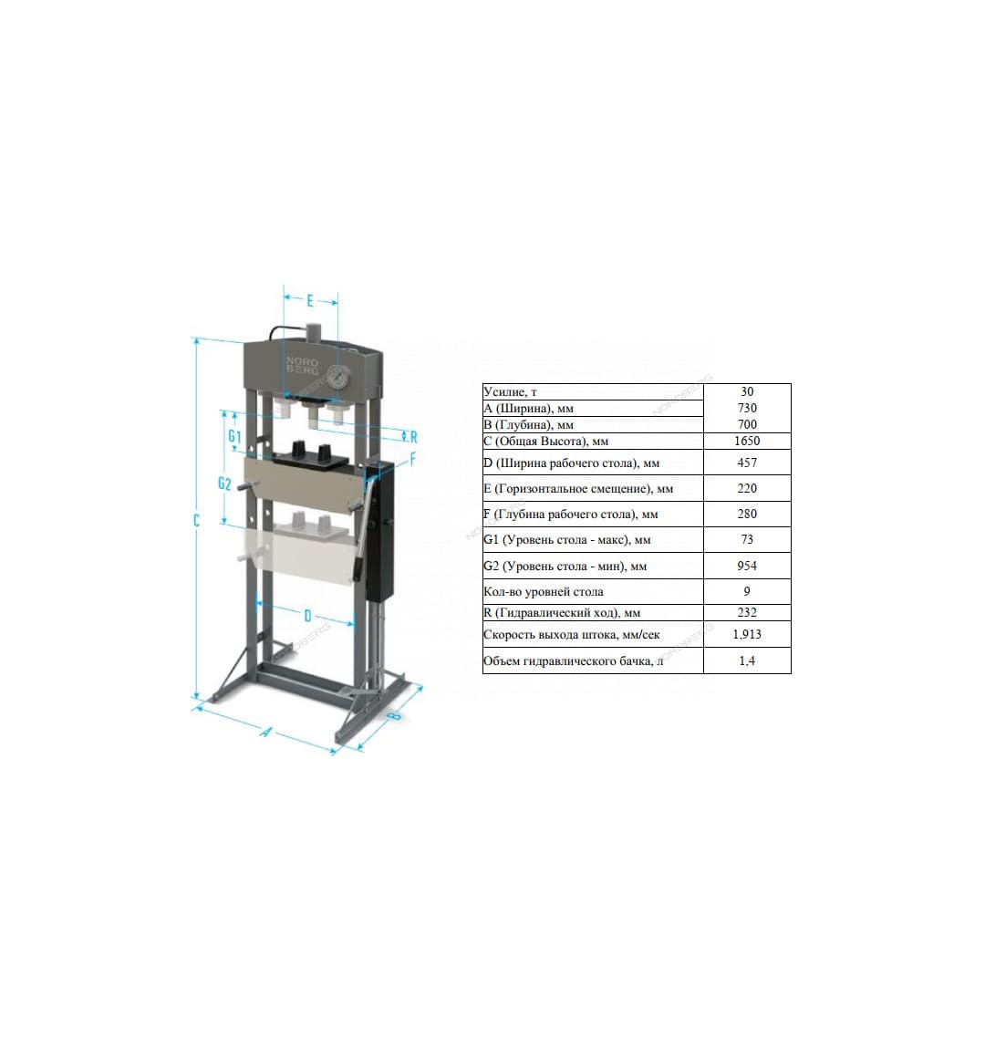 Пресс гидравлический, 30 т, пневмоуправление NORDBERG N3630AL