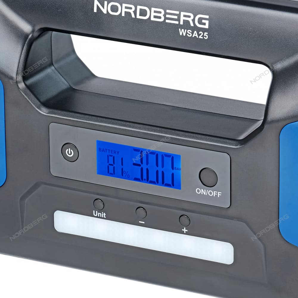Пусковое портативное устройство 5/12/15 В с компрессором, 25 А·ч NORDBERG WSA25