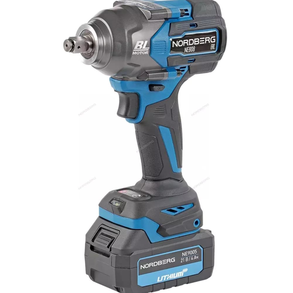 Гайковерт аккумуляторный, 1/2", 21 В, 1000 Нм, 2 аккумулятора 4A и зарядное устройство, в кейсе NORDBERG NE808K