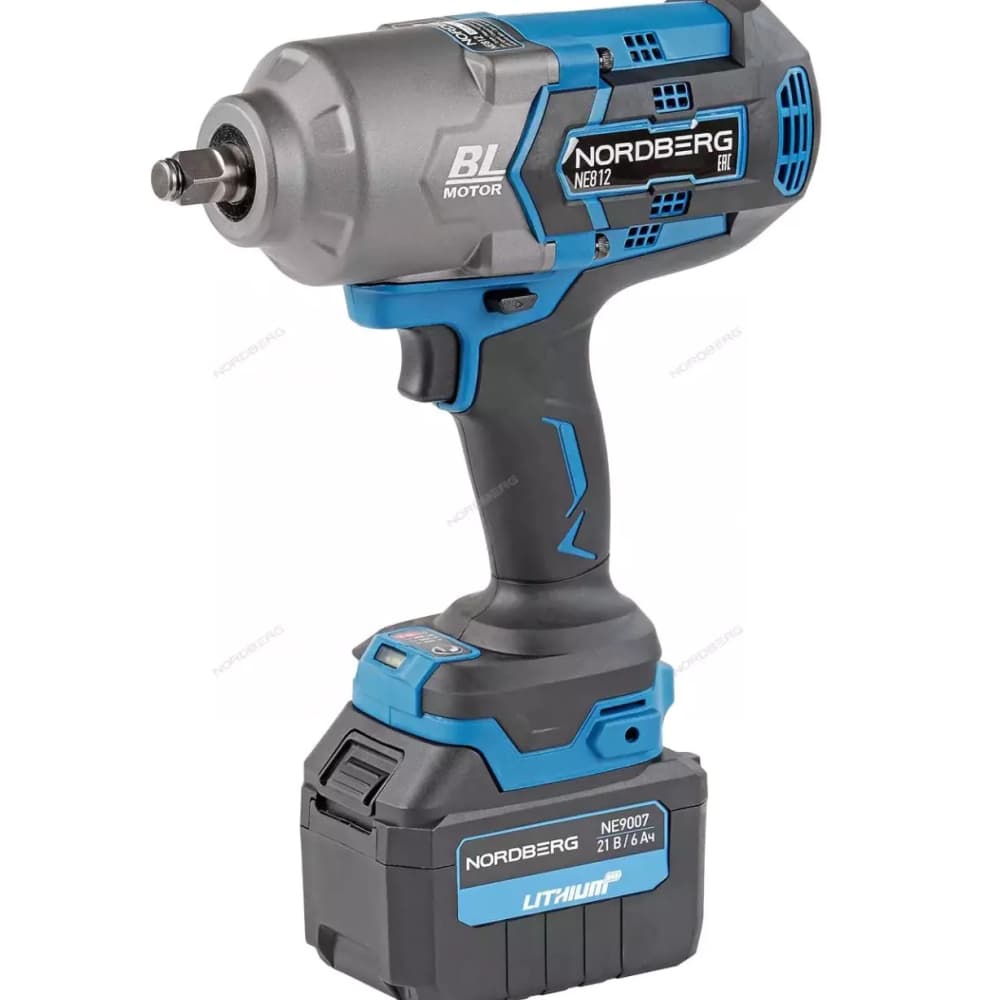 Гайковерт аккумуляторный, 1/2", 21 В, 1700 Нм, 2 аккумулятора 6A и зарядное устройство, в кейсе NORDBERG NE812K