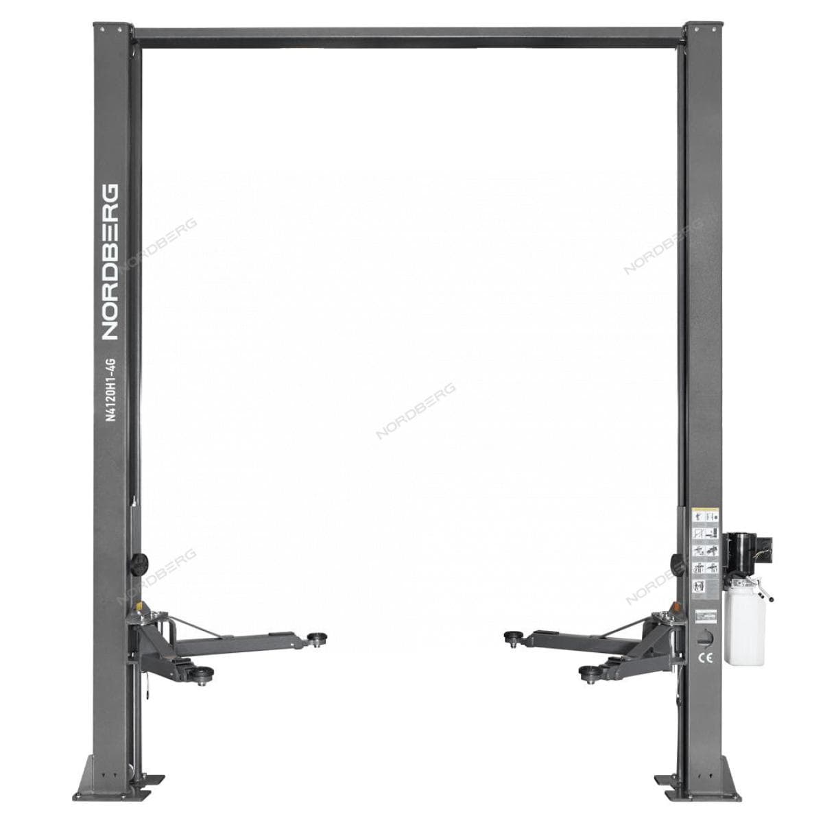Подъемник двухстоечный 4 т, верхняя синхронизация, с электростопорами, H=4 м, 380 В, серый NORDBERG N4120H1E-4G_3+2_380