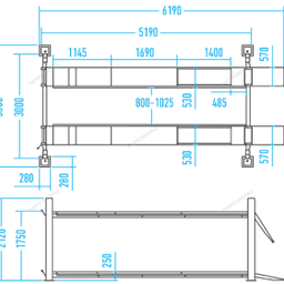 Подъемник четырехстоечный 5 т, с пневмогидравлической траверсой 3 т N433A, для сход-развала, синий NORDBERG 4450J_EB(A)