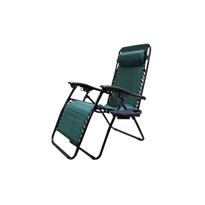 Кресло-шезлонг Фиеста арт.CK-175 с подстаканником (каркас черный, ткань зеленая)