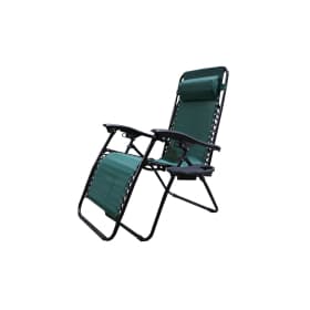 Кресло-шезлонг Фиеста арт.CK-175 с подстаканником (каркас черный, ткань зеленая)