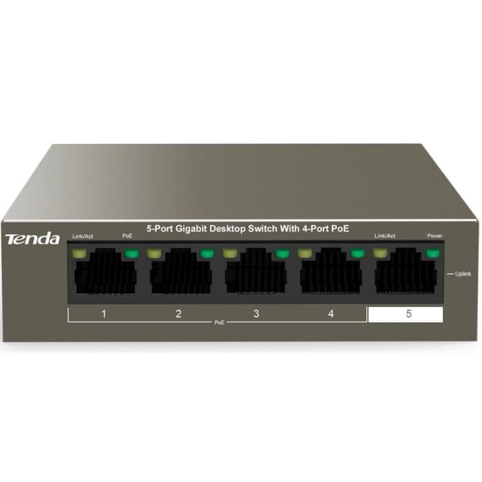 Коммутатор HUB Switch Tenda TEG1105P-4-63W 4-port PoE 10/100/1000Mbps + 1x 10/100/1000Mbps Rackmount Steelcase