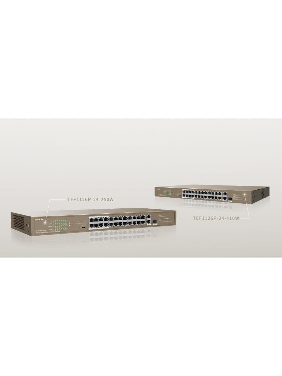 Коммутатор HUB Switch Tenda TEF1126P-24-250W 24-port PoE 10/100Mbps + 1 10/100Mbps